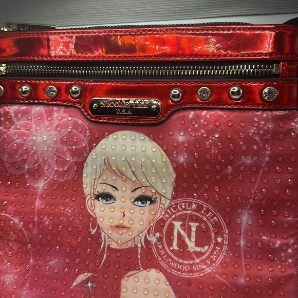 Nicole Lee pink red studded rhinestone fashion purse with missing strap - Picture 2 of 9